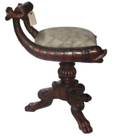 19th Century Carved Piano Stool with Dolphins