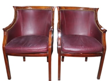 Pair of Regency Style Solid Mahogany & Leather Tub Chairs