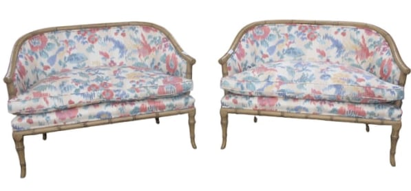 Pair of Hollywood Regency Faux Bamboo Settees