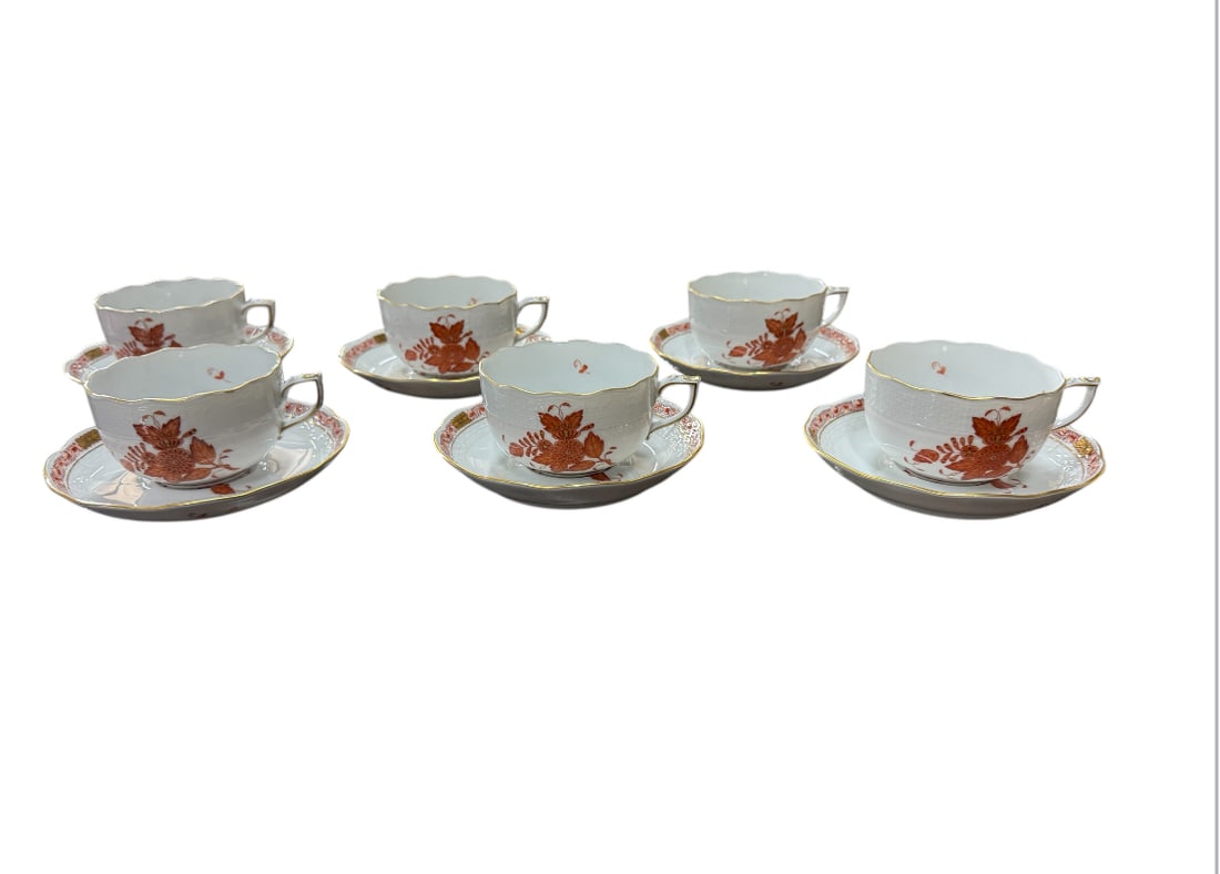 Herend Apponyi Chinese Bouquet Rust set of 6 cups & saucers (1 of 3)