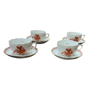 Herend Apponyi Chinese Bouquet Rust set of 4 cups & saucers