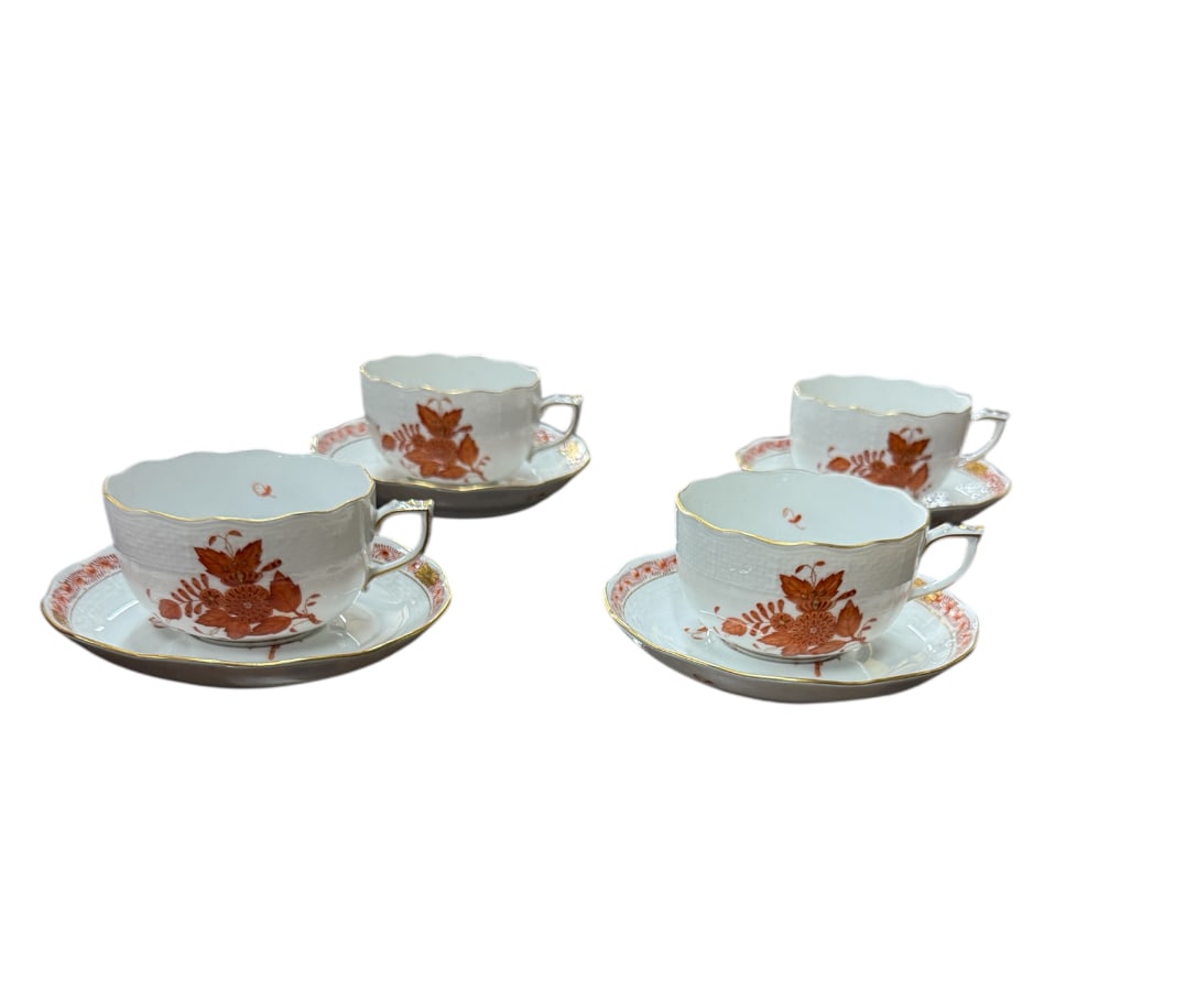 Herend Apponyi Chinese Bouquet Rust set of 4 cups & saucers (1 of 3)