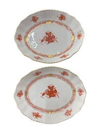 Herend Apponyi Chinese Bouquet Rust set of 2 Oval Porcelain Serving Platter 9"
