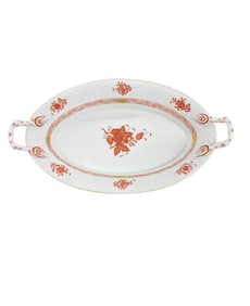 Herend Chinese Rust Bouquet Two Handle Oval Tray