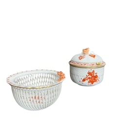 Herend Hand painted Basket And Covered Sugar bowl