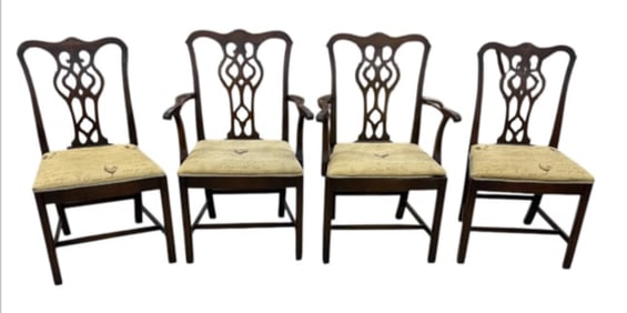 (Set Of Four) Vintage Solid Mahogany Straight Leg Chippendale Chairs