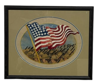 Framed Embroidered American Flag