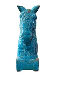 Aqua Blue Painted Terracotta Horse Bust