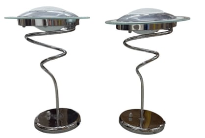 Vintage Postmodern Space Age Chrome Table Lamps (Pair)