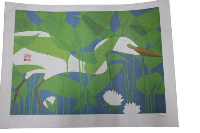 Ikki Matsumoto Egret Lithograph Signed Limited Edition Japanese Art Print (1 of 3)