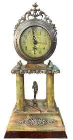 French Onyx and Metal Mantle Clock