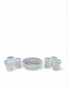 A. J. Beatty Opalescent (6 tumblers and 1 bowl)