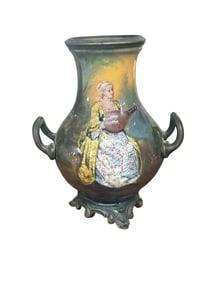 Antique Crown Staffordshire green vase, from the Edwardian period (around 1910)