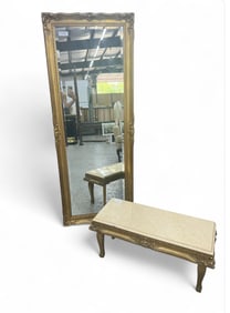 Large Rococo Style Mirror & Marble Top Bench