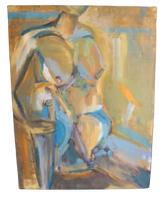 Expressionist Style Nude Figure Painting on Canvas