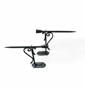 Primitive Black Wrought Iron Candle Stick Holders