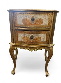 Hollywood Regency Florentine Two Drawer Cabinet in Gilded Wood