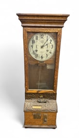 Antique International Time Recording Co. Golden Oak Wood Wall Mount Time Clock