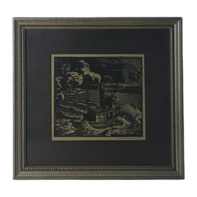 Steamboat Woodcut Print Maitland De Gogorza