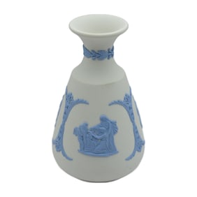 Wedgewood Pale Blue on White Porcelain Pottery Jasperware Bud Vase Made in England