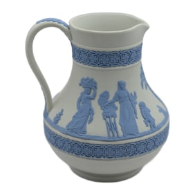 Wedgewood Blue on White Porcelain Pottery Japserware Etruscan Jug Made in England