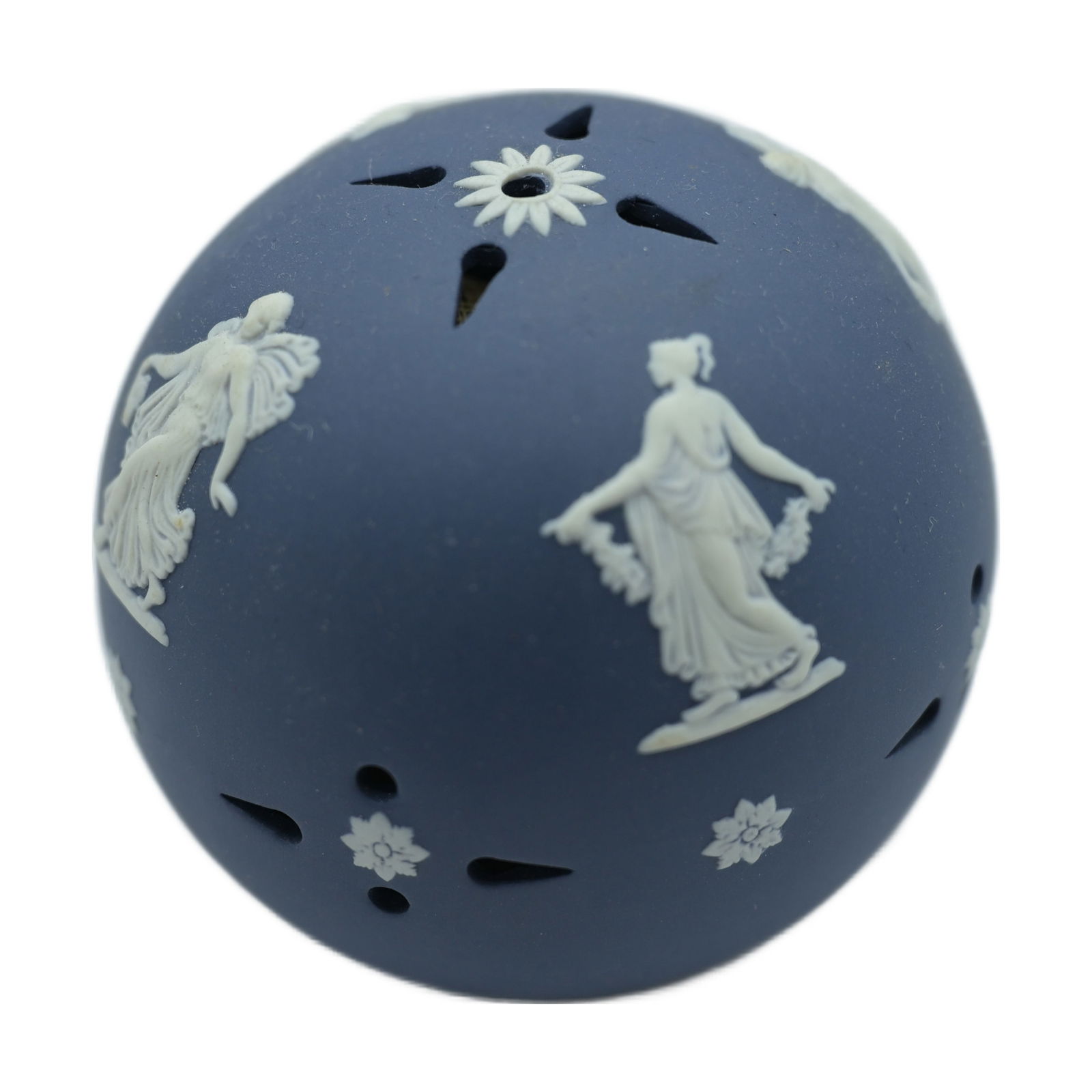 Wedgewood Jasper Portland Blue Floral Girls Pomader Made in England: No box. Measures approximately 2.75" diameter.