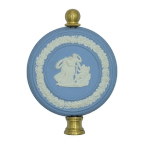 Wedgewood Small Blue Embossed Round Trinket Box Sealed W/ Brass Ends