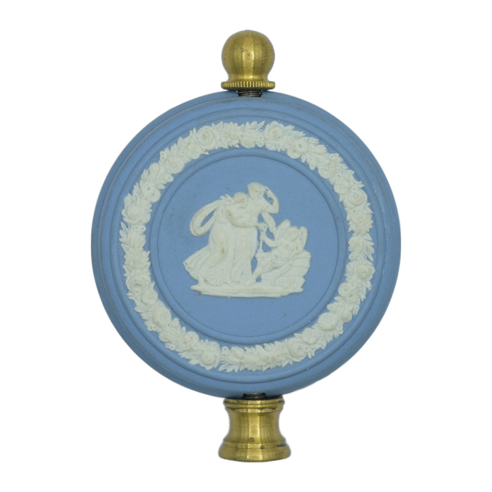 Wedgewood Small Blue Embossed Round Trinket Box Sealed W/ Brass Ends (1 of 4)