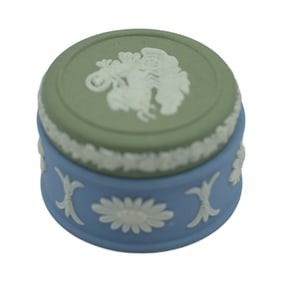 Wedgewood Jasper Pale Blue and Green Lidded Pill Box Made in England