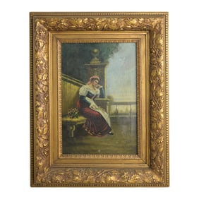 Unknown Artist Oil on Cavas Sitting Woman Subject Signed