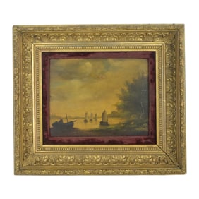 Sailboats at Harbour Unknown Artist Signed