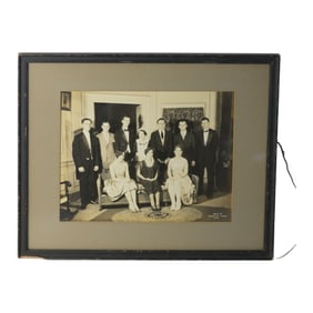 1928 Vintage Group Photograph Wait Staff and Formal Attire, Indoor Setting, Framed