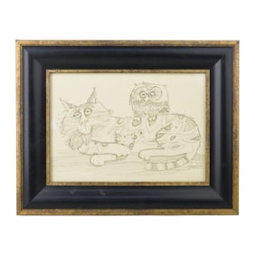 Vintage Don Neobeck Print Sketches Cat Framed