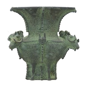 Bronze Four Goat Square Urn Shang Dynasty