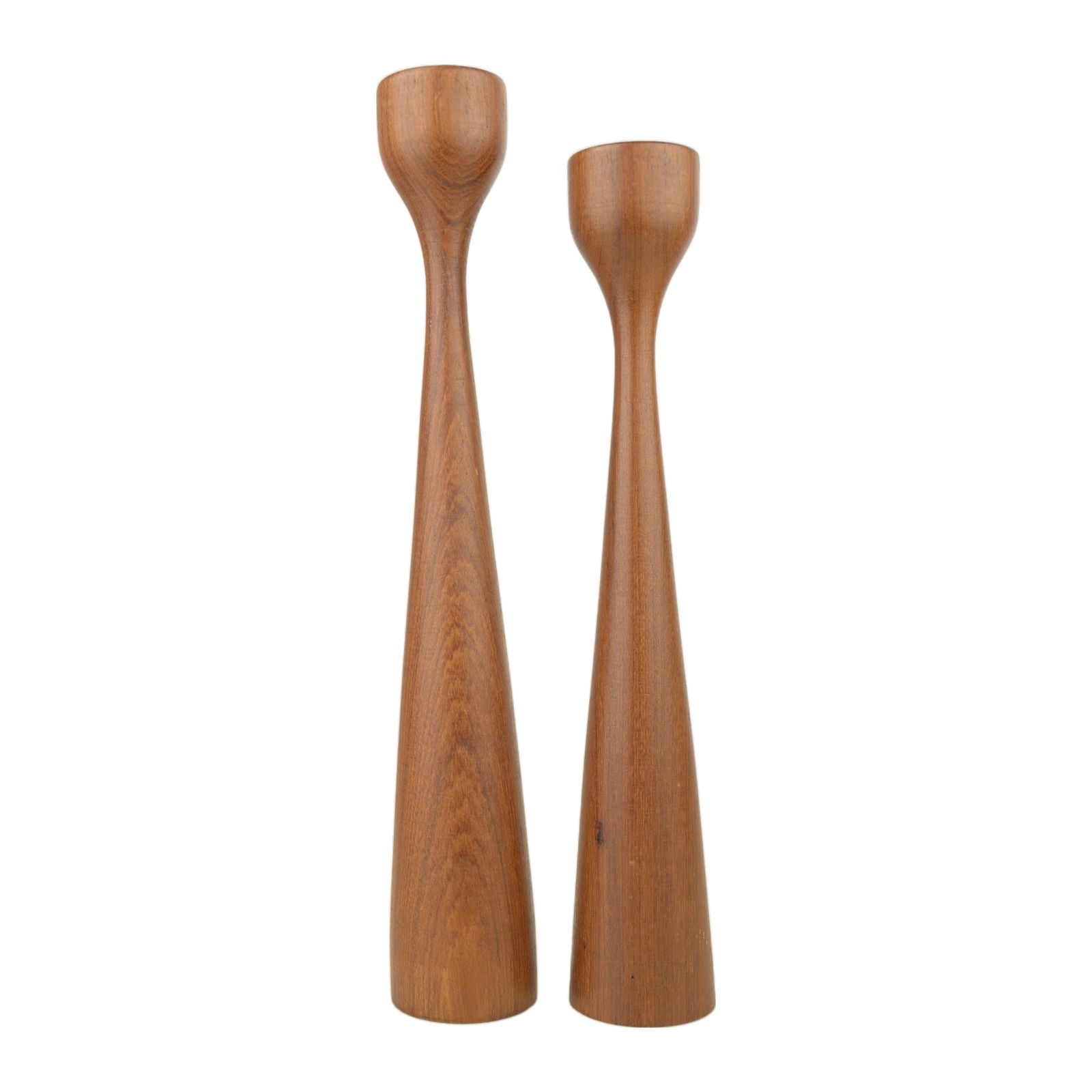 Pair of Danish Mid-century Modern Teak Candle Sticks: Pair of Mid-century Modern Danish Teak Candle Sticks Measures: Height 12" 10.75" Width 1.75