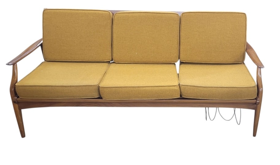 Mid Century Modern Wood Sofa Orange Cushions (1 of 4)