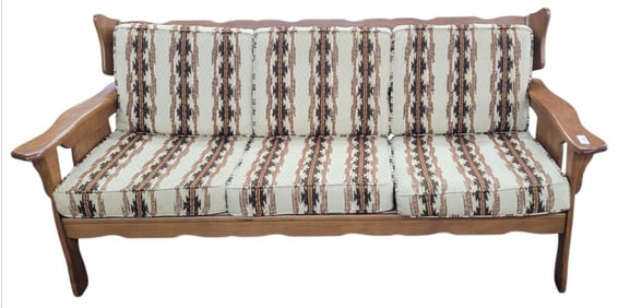 1970s Wood Sofa Adirondack Cushions