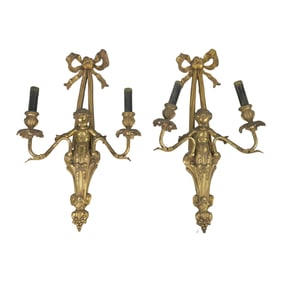 Light Bronze Pair of French Napoleon Cherub Sconces