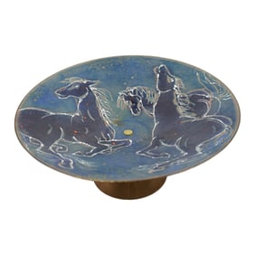 Mid Century Modern California Cloisonne Celestial Horses Enameled Copper Bowl/plate by Landau