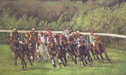 Vintage Horse Racing Painting on Board Signed (1 of 4)