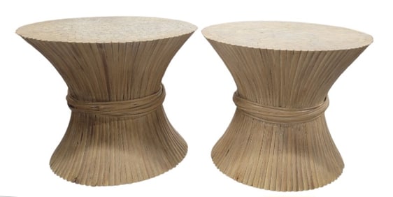 Pair John McGuire Round Bamboo End Tables