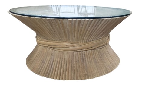 John McGuire Round Bamboo Wheat Coffee Tables