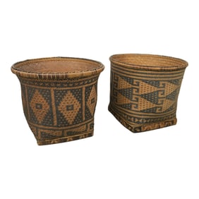 Two Handmade Weave  Baskets Made in Philippines