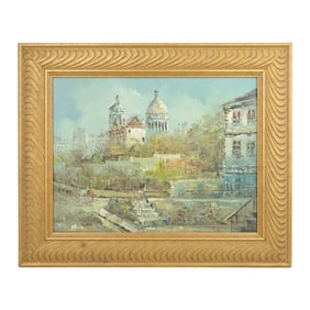Impressionist European City Scene with Figures Oil on Canvas Signed L. Alexis