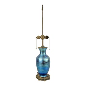 Iridescent Threaded Glass Lamp Attributed to Durand