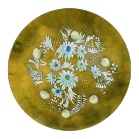 Sascha Brastoff Mcm Enamel & Copper Floral Hanging Display Plate