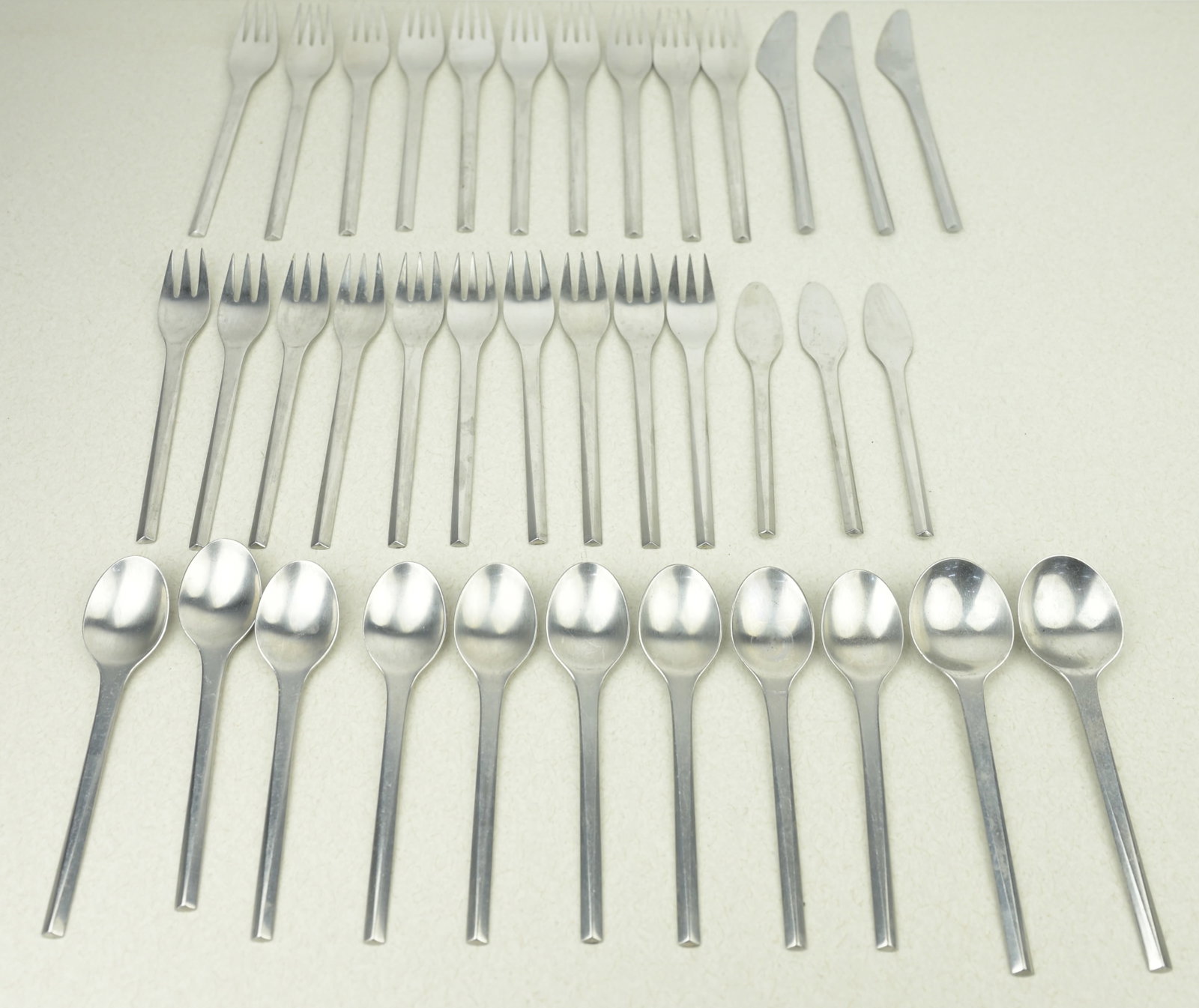 Georg Jenson Denmark Stainless Steel Flatware (37 Piece Set): Denmark Stainless Steel Flatware ( 10 large Forks 10 Small Forks 9 Small spoons 2 soup spoons 3 butter knives 3 regular knives Gaord Jenson