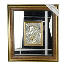 Italian Padre Pio Silver Tone Bas-Relief 3-D Art Mirror