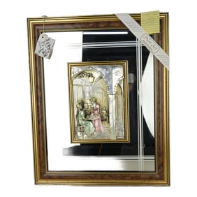 Italian Old World Interior 925 Silver Bas-Relief 3-D Art Mirror