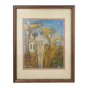 Oil on Canvas Painting Surreal Woman with Flower Signed Rhett Numbered 3/80